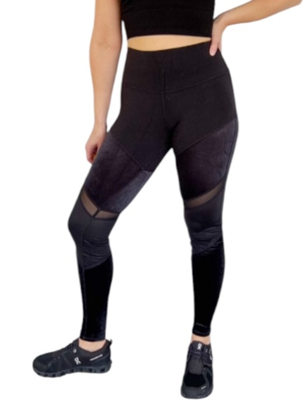 Alo black velvet mesh mixed pattern high rise full length leggings size XS/S